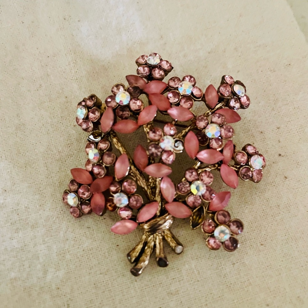 Banana Republic Pink and Gold Floral Brooch